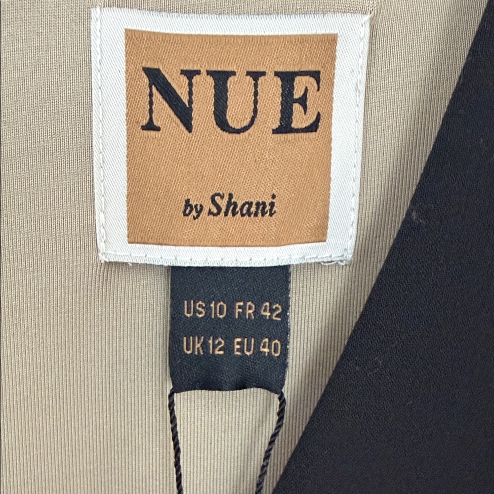 Nue by Shani Shapewear Lined Black V-Neck, Knit Sleeves Belted Midi Dress NWT - Picture 8 of 13